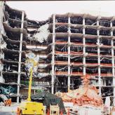 Alfred P. Murrah Federal Building after bombing, 1995.