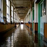 An empty school hallway