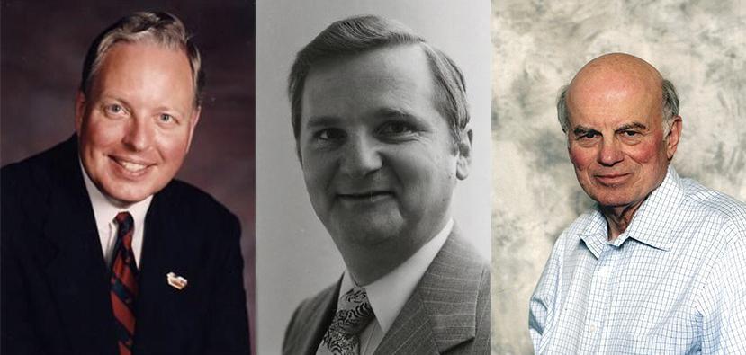 A color image of Paul Weyrich, a black and white image of Morton Blackwell, and a color image of Richard Viguerie.